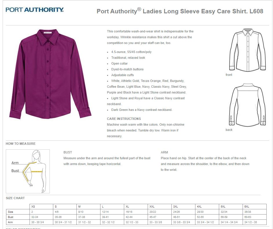 L608 Port Authority Port Authority Ladies Long Sleeve Easy Care Shirt. L608 - Image 2
