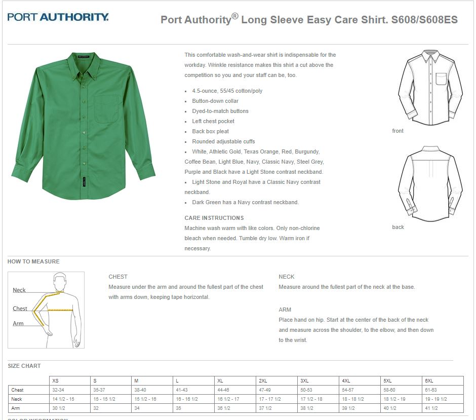 S608 Port Authority Port Authority Long Sleeve Easy Care Shirt. S608 - Image 2