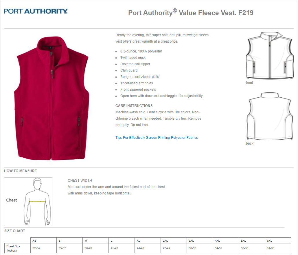 F219 Port Authority Port Authority Value Fleece Vest. F219 - Image 2
